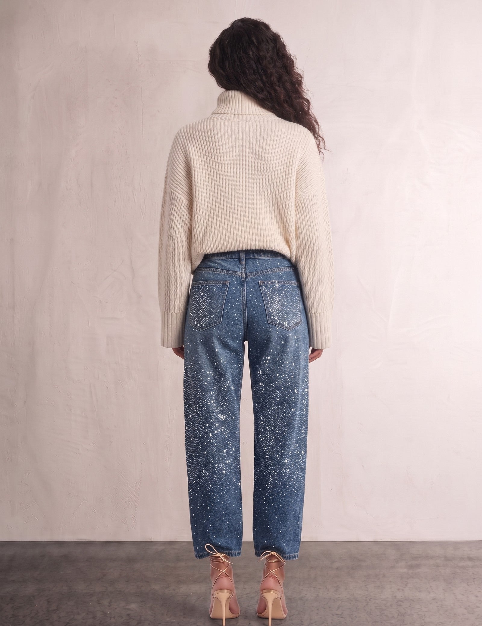 Diamante Wide-Leg Jeans, back view, full length.