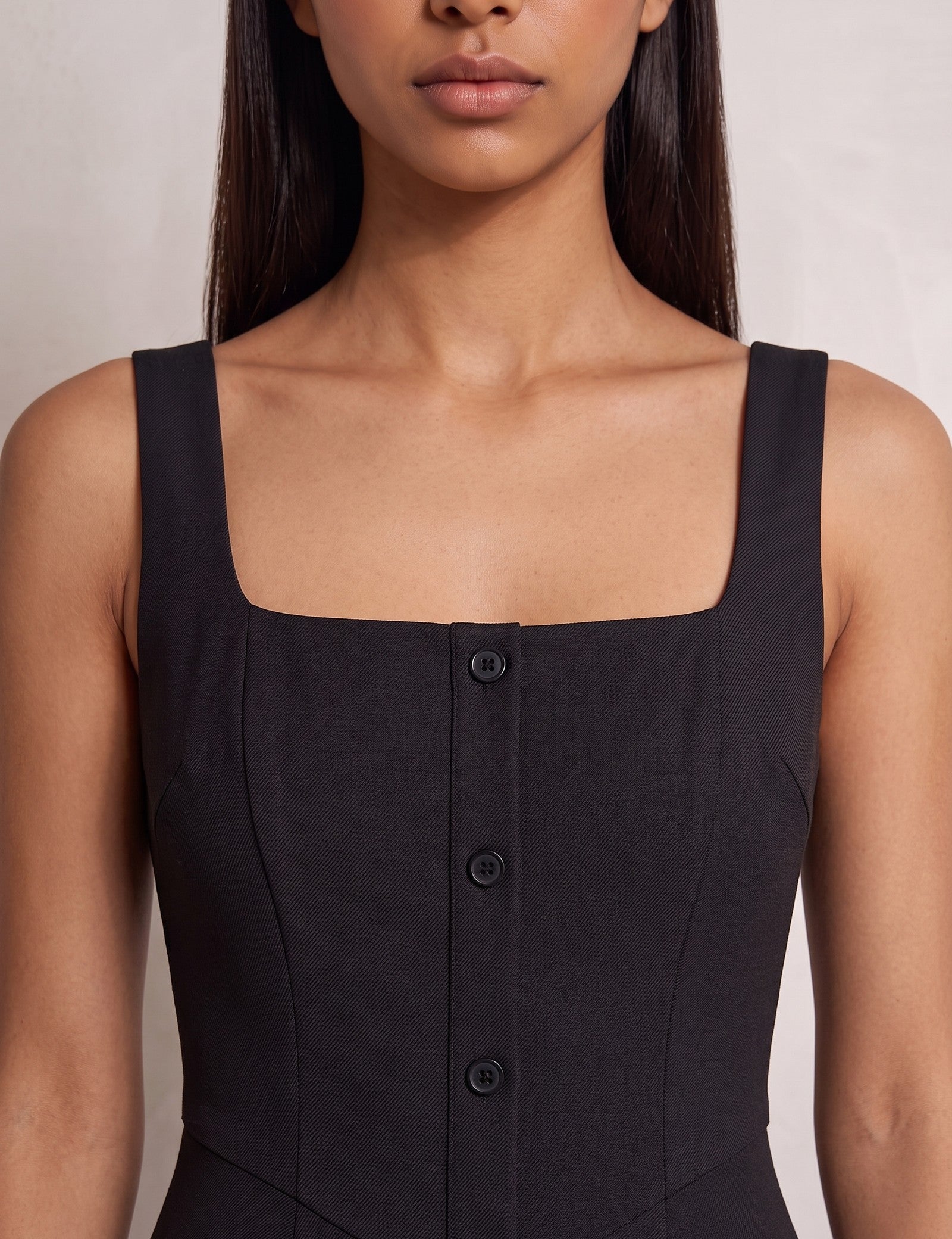Square Neck Midi Dress, close-up of the upper body