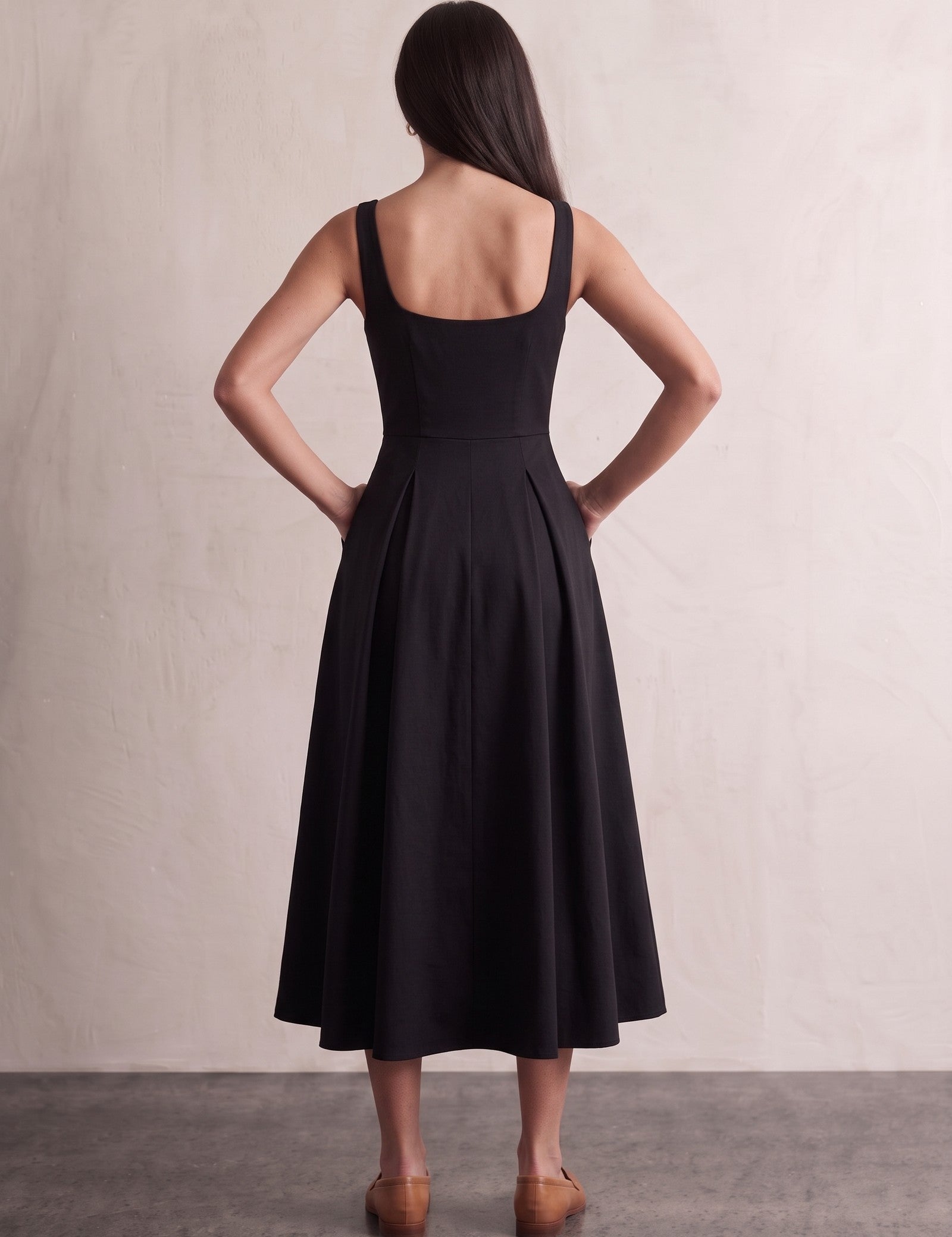 Square Neck Midi Dress, back view, full length