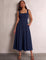 Square Neck Midi Dress in Navy Blue, front view, full length
