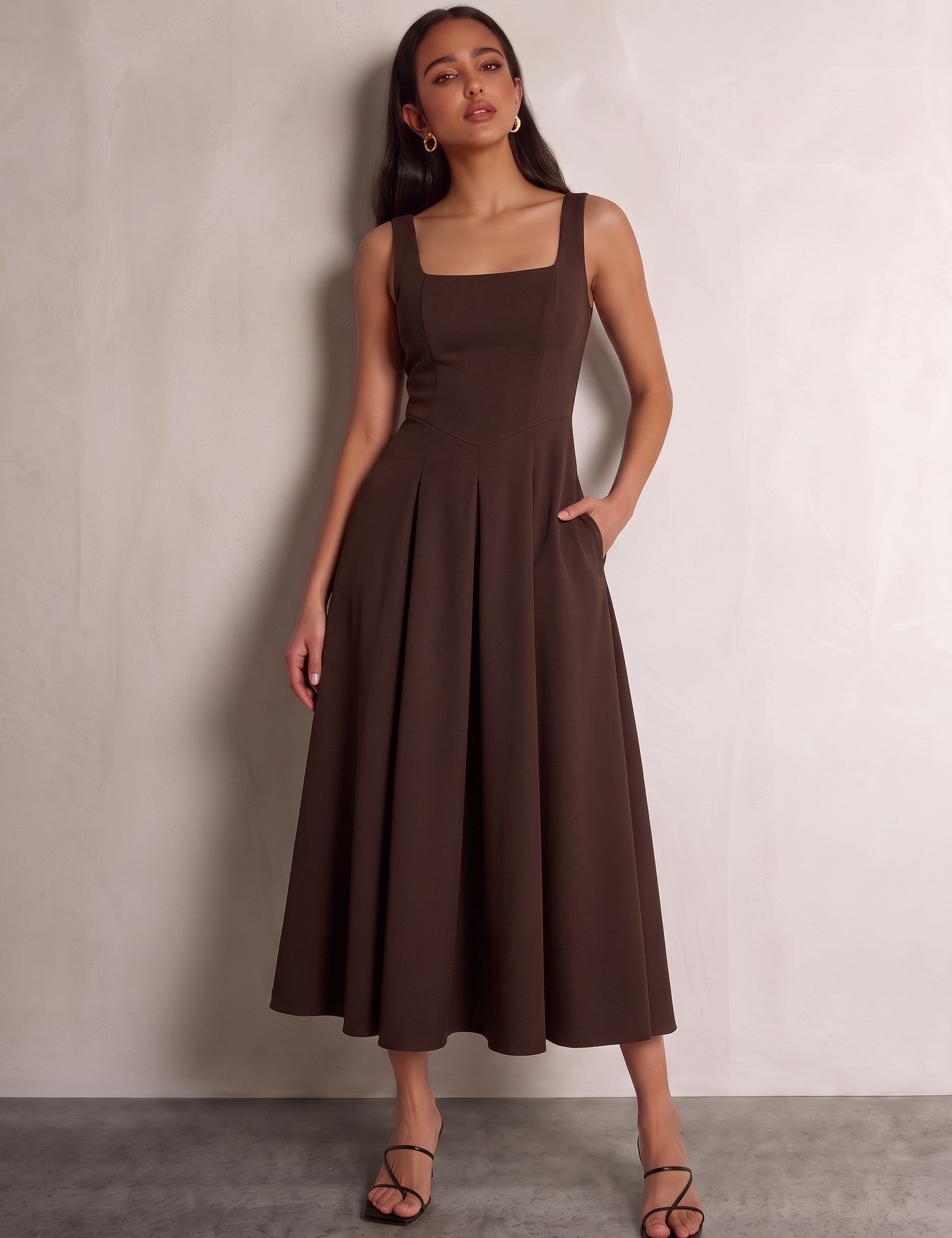 Square Neck Midi Dress, close-up of the upper body