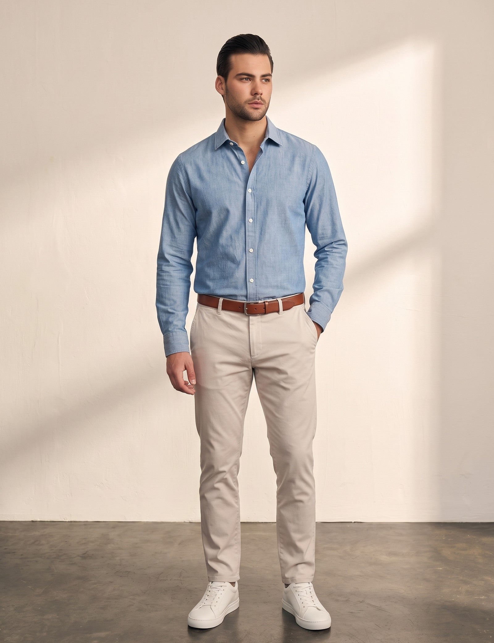 Chambray Shirt, front view, full length