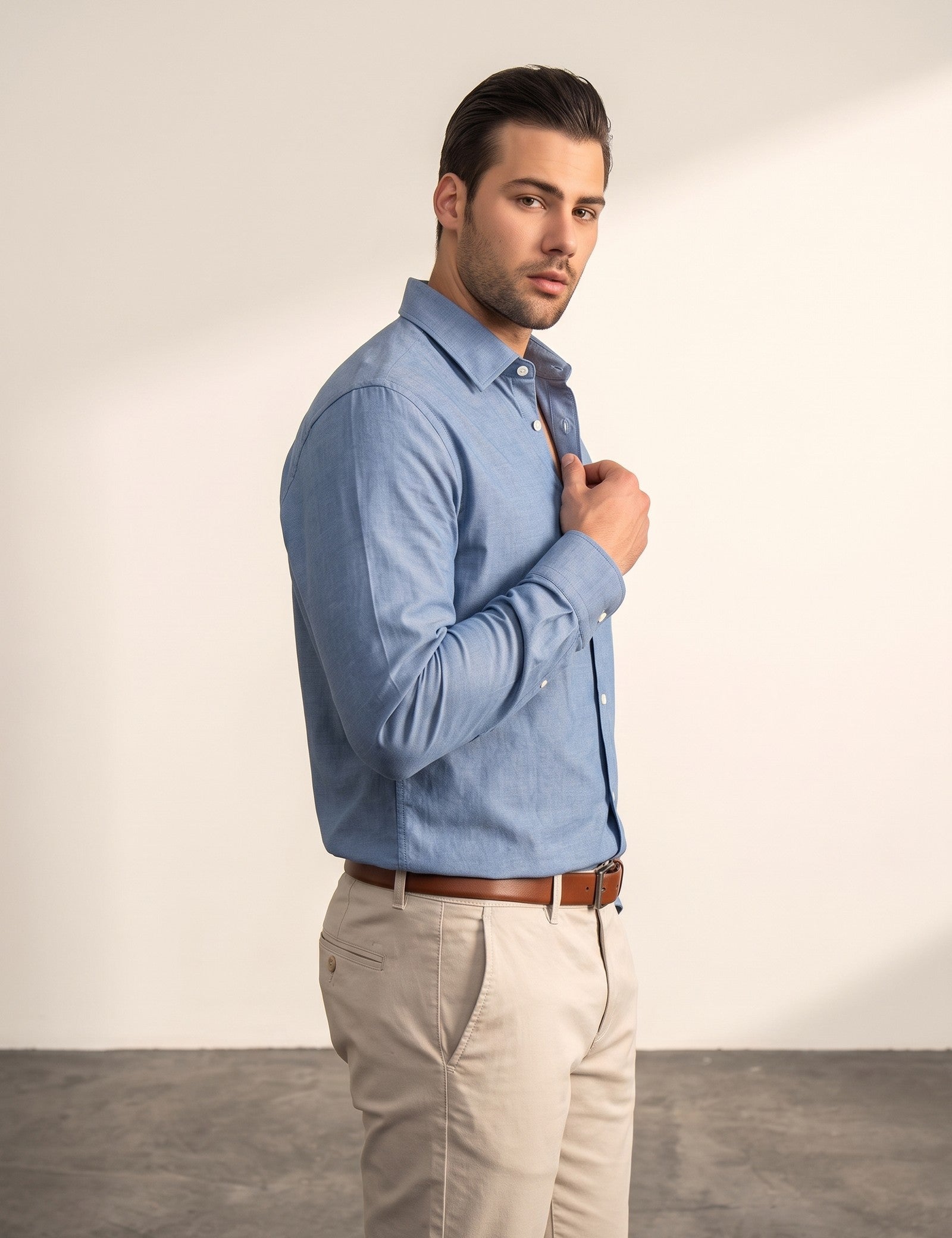 Chambray Shirt, side view, full length