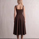 Chocolate Square Neck Midi Dress, back view, full length