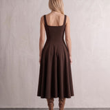 Chocolate Square Neck Midi Dress, back view, full length