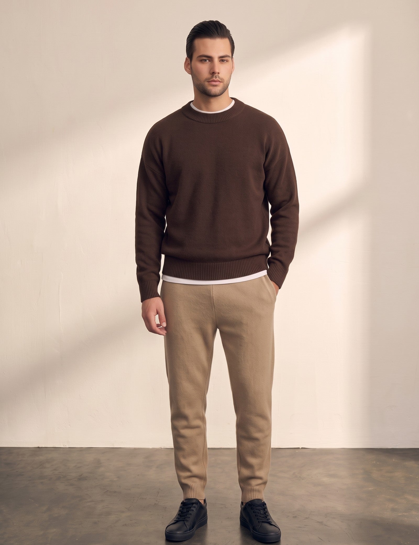 Crewneck Sweater in Brown, front view, full length