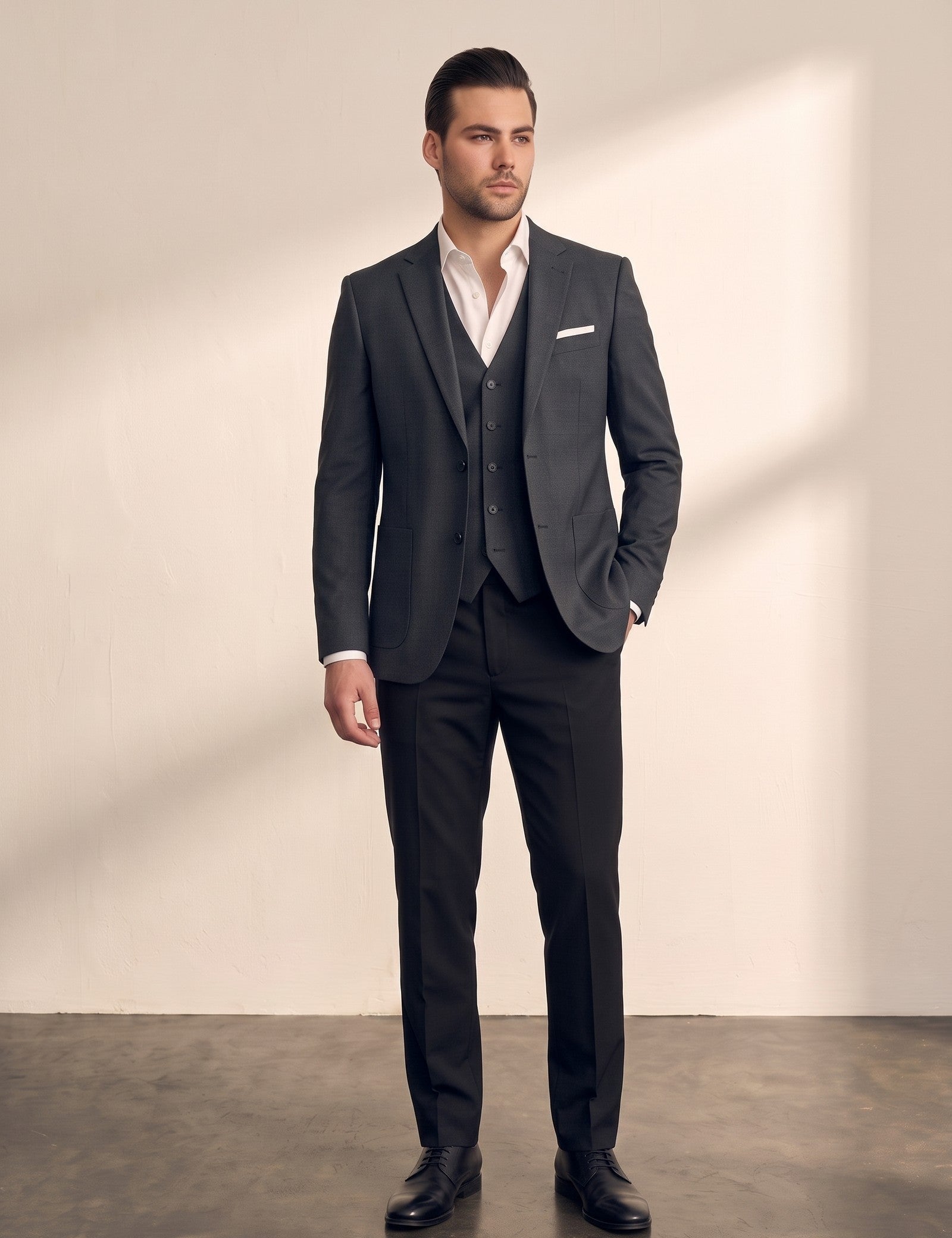 Deluxe Suit in Dark Grey, front view, full length