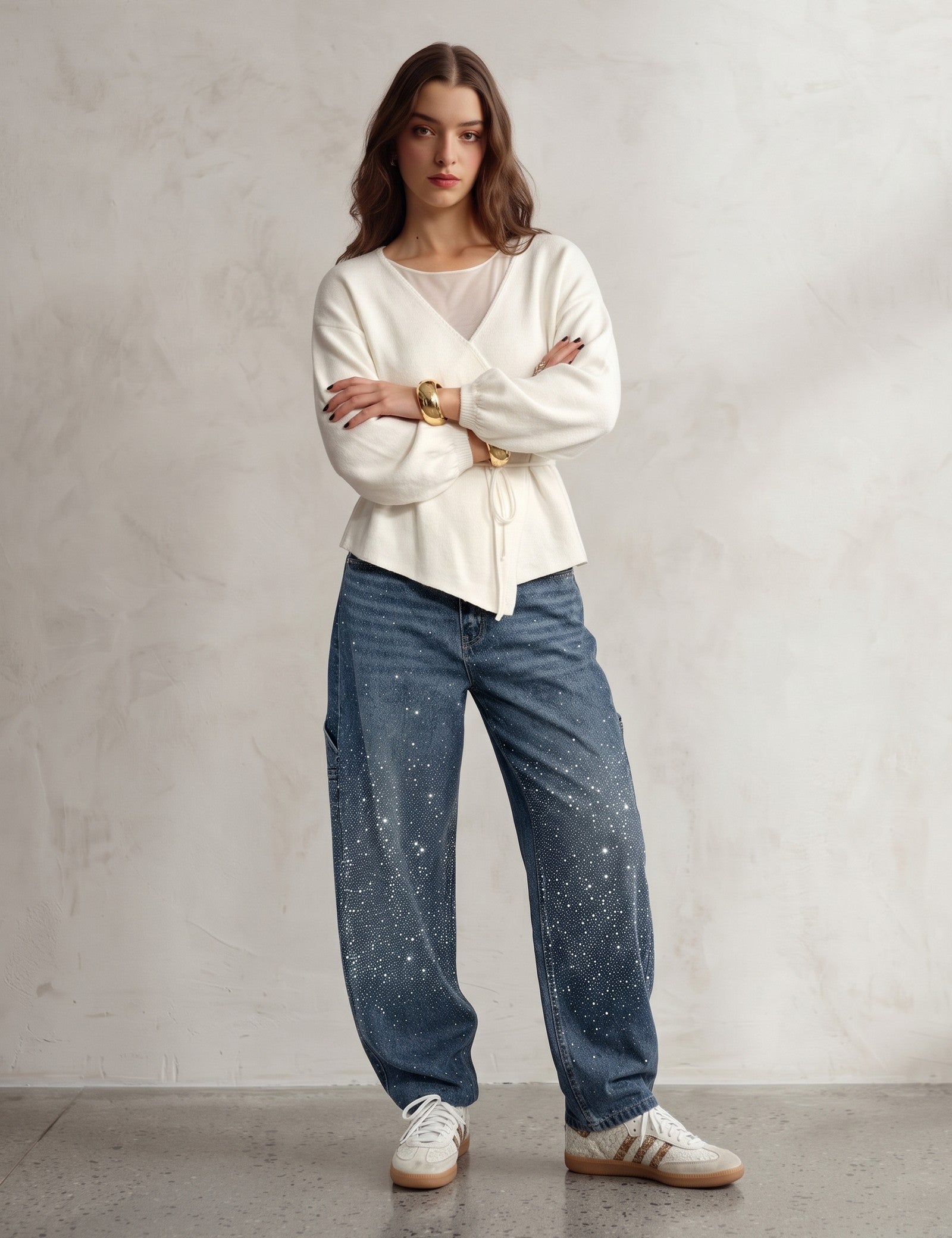 Diamante Wide-Leg Jeans, front view, full length.