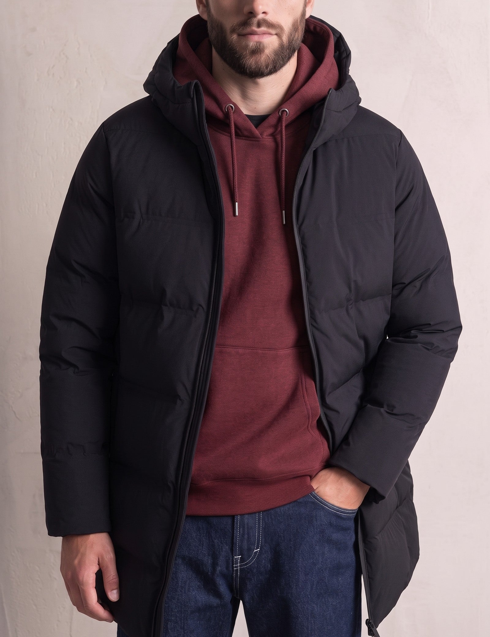 Down Coat, close-up of the upper body