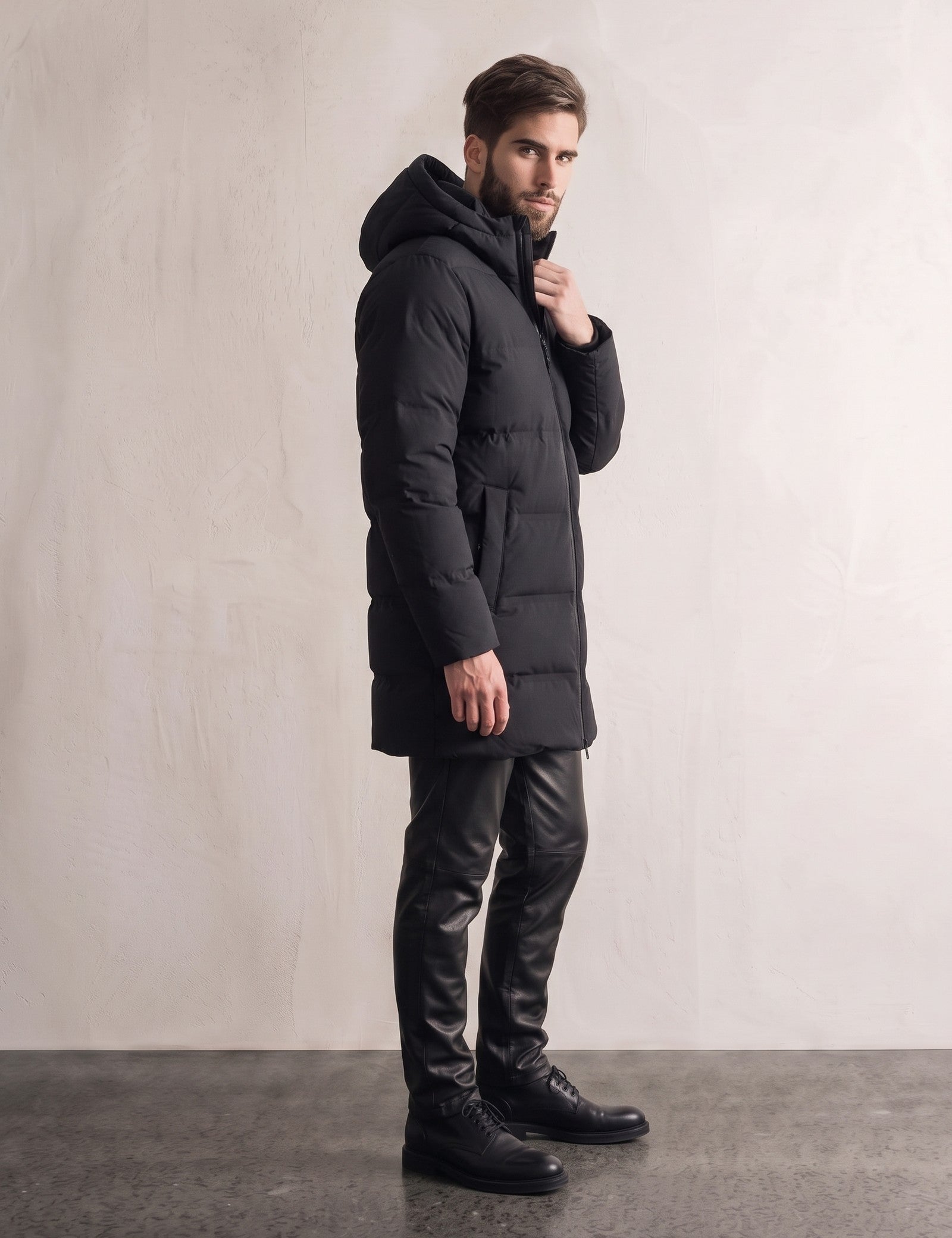 Down Coat, side view, full length