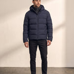 Down Jacket in Navy, front view, full length