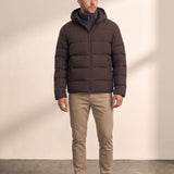 Down Jacket in Brown, front view, full length