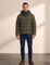 Down Jacket in Olive Green, front view, full length
