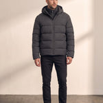 Down Jacket in Dark Grey, front view, full length