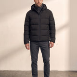 Down Jacket in Black, front view, full length