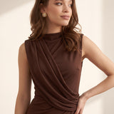 Draped Midi Dress, three-quarter view from the right, full length