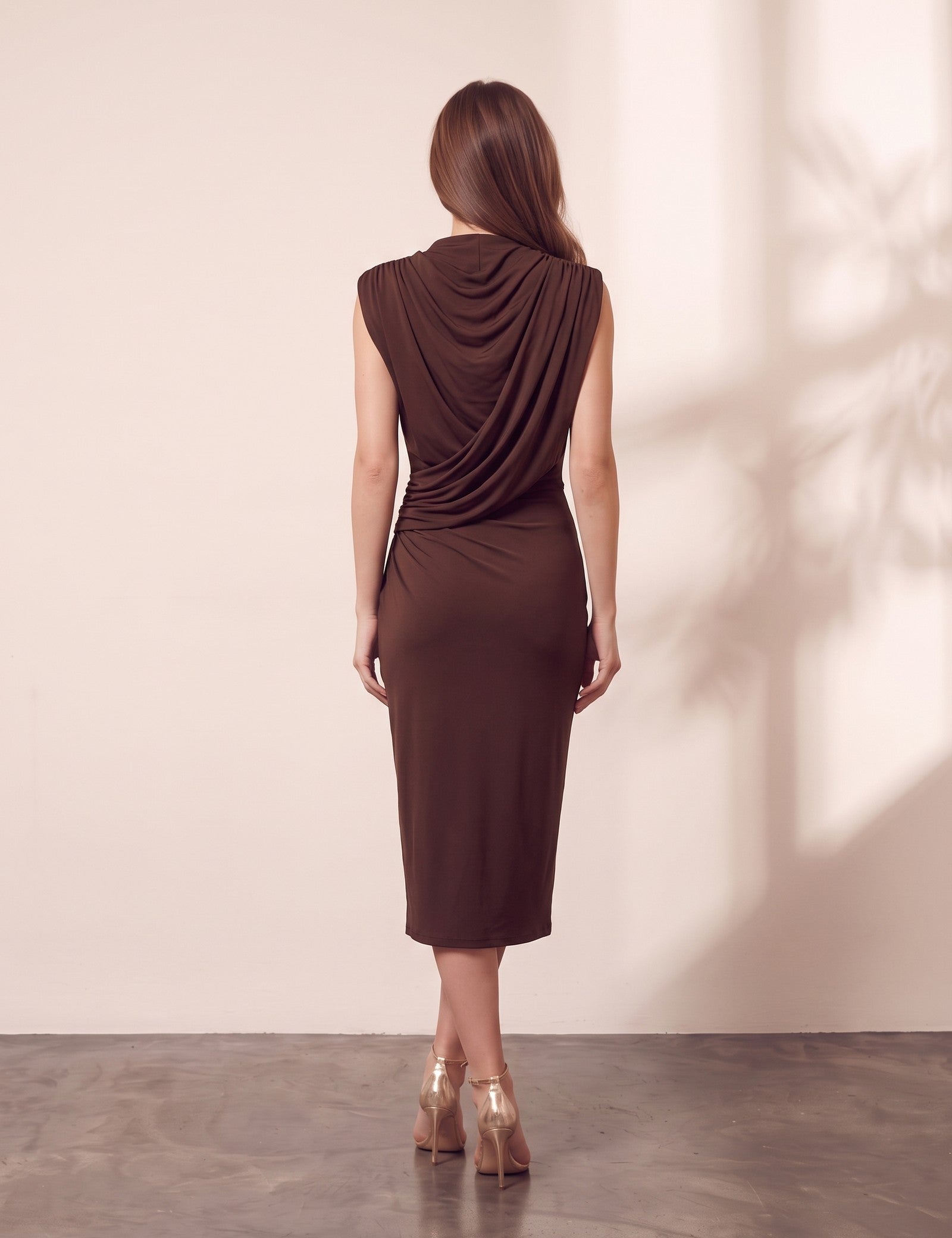 Draped Midi Dress, close-up of the upper body