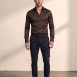 Dress Shirt in Brown, front view, full length