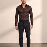 Dress Shirt in Brown, front view, full length