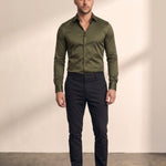 Dress Shirt in Olive Green, front view, full length