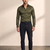 Dress Shirt in Olive Green, front view, full length