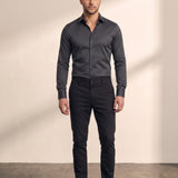 Dress Shirt in Dark Grey, front view, full length