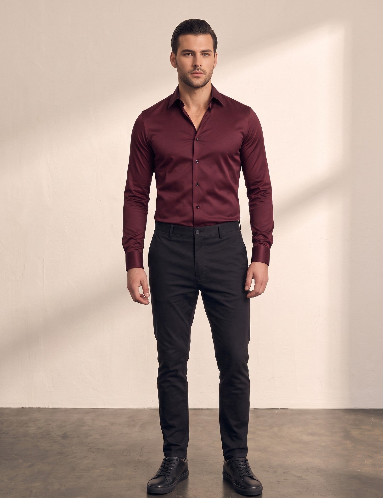 Dress Shirt in Burgundy, front view, full length