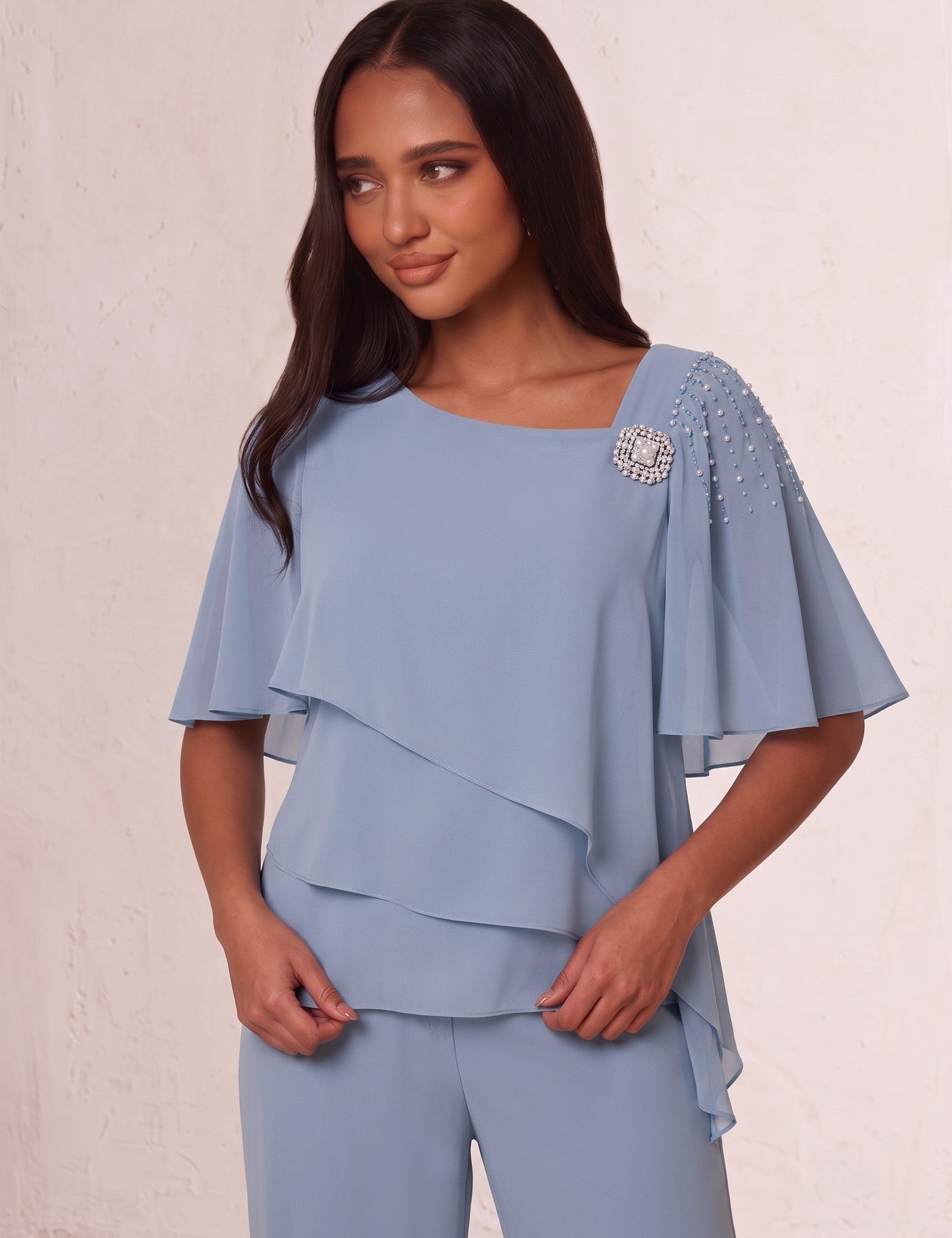 Evening Two-Piece Set, close-up of the upper body