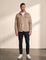 Faux Suede Overshirt in Tan, front view, full length