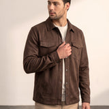 Faux Suede Overshirt, side view, full length
