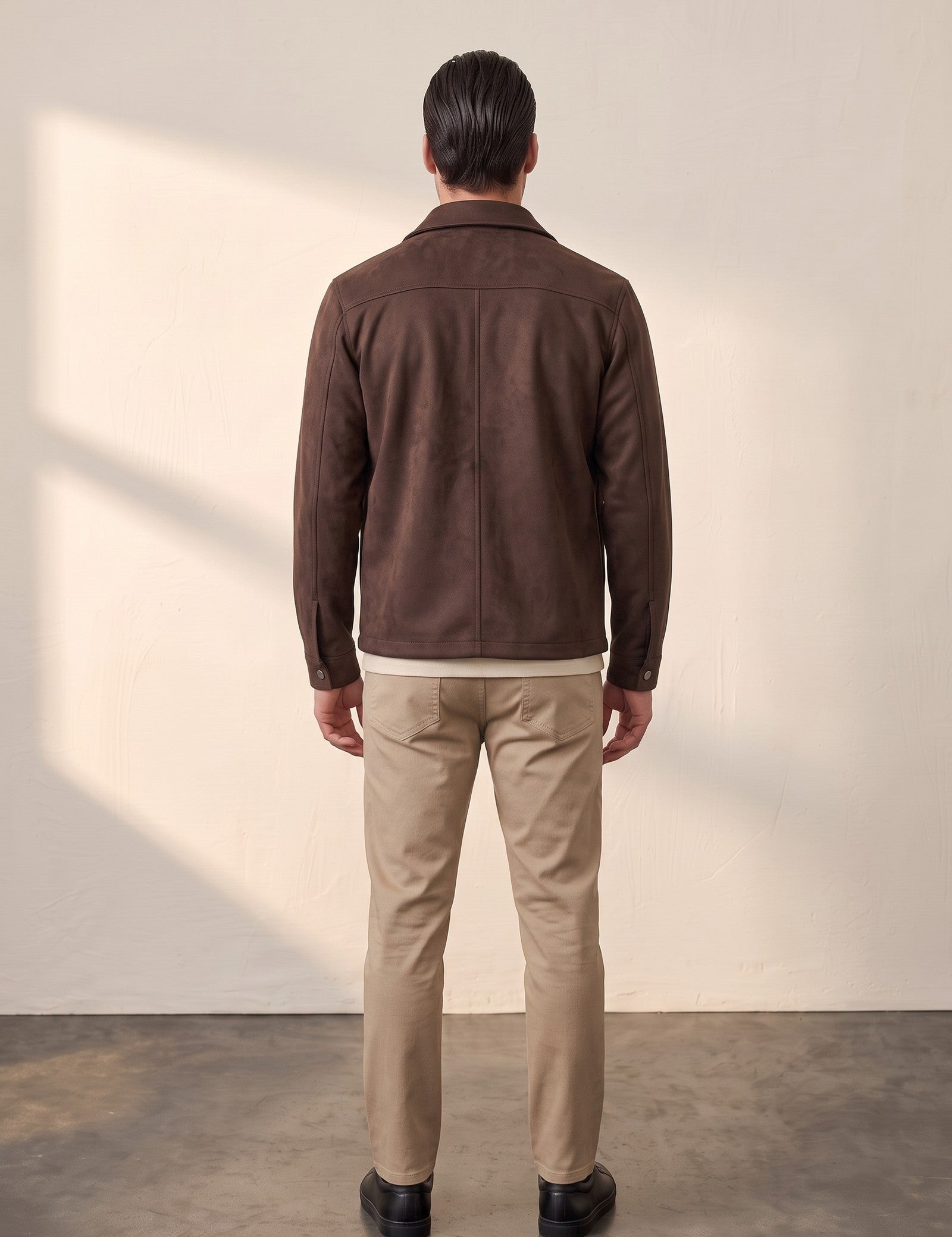 Faux Suede Overshirt, back view, full length