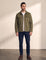 Faux Suede Overshirt in Olive Green, front view, full length