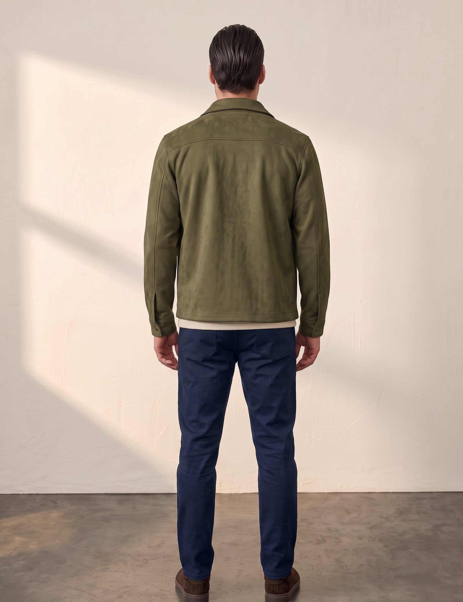 Faux Suede Overshirt, back view, full length