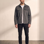 Faux Suede Overshirt in Dark Grey, front view, full length