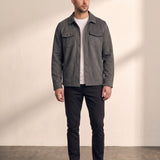 Faux Suede Overshirt in Dark Grey, front view, full length