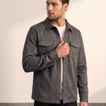 Faux Suede Overshirt, side view, full length