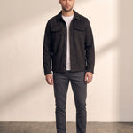 Faux Suede Overshirt in Black, front view, full length