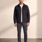 Faux Suede Overshirt in Black, front view, full length