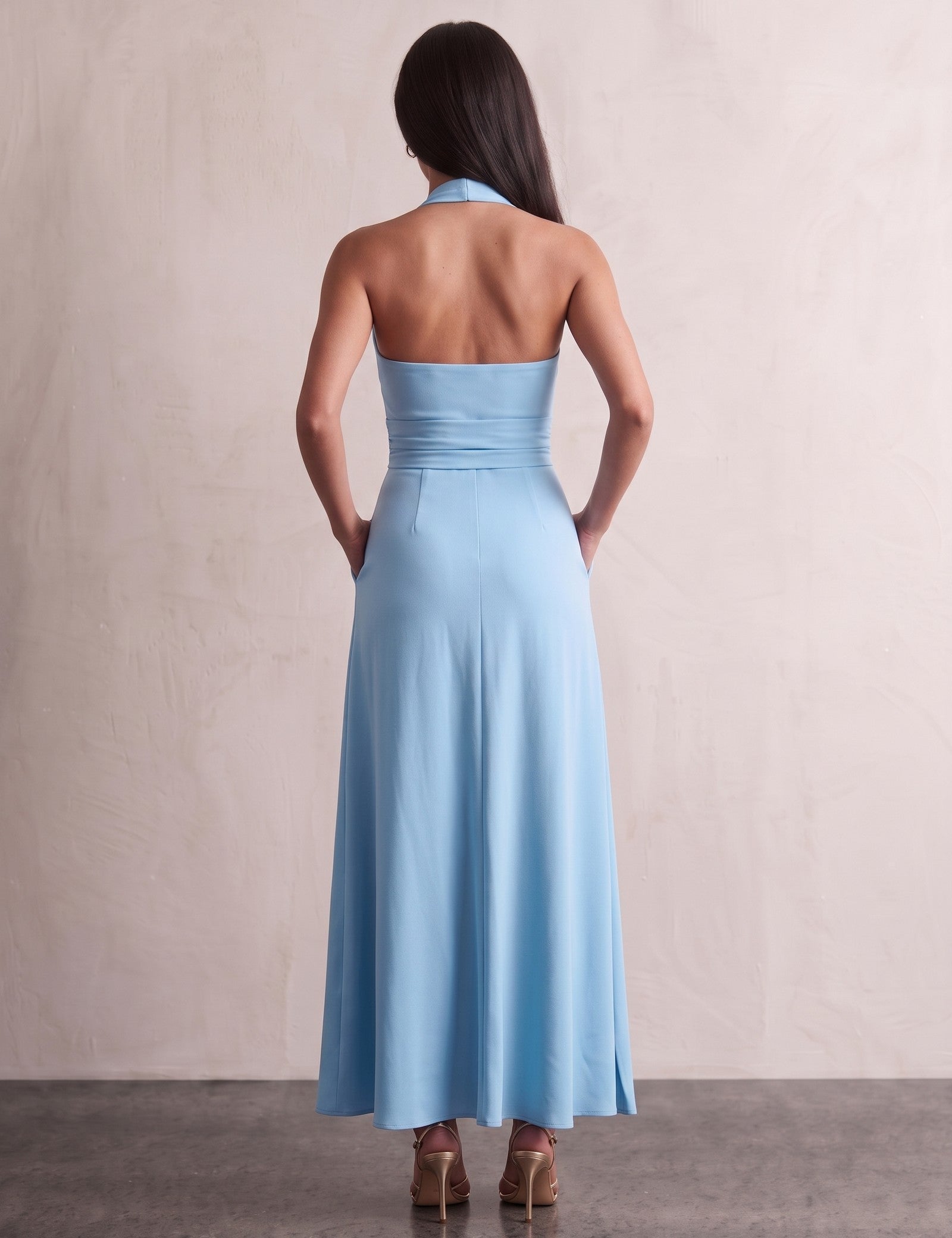 Halter Maxi Dress, back view, full length