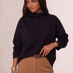 High-Neck Long Sleeve Top, close-up of the upper body