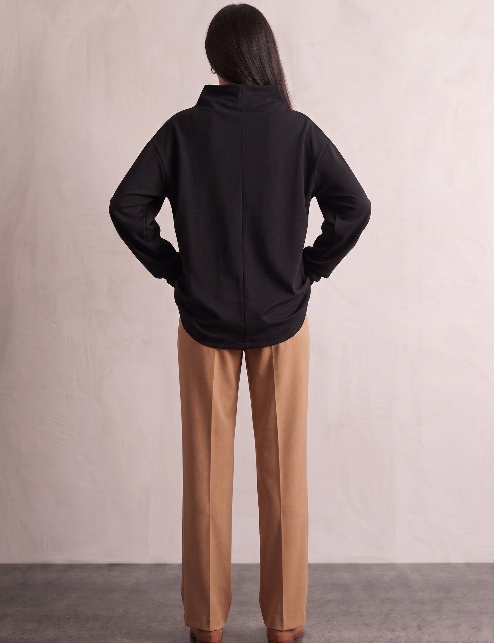 High-Neck Long Sleeve Top, back view, full length