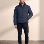Padded Jacket in Navy Blue, front view, full length