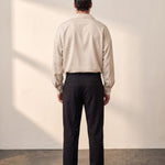 Men's Black Relaxed Fit Cuban Collar Shirt, back view, full length.