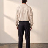 Men's Black Relaxed Fit Cuban Collar Shirt, back view, full length.