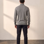 Men's Grey Slim Fit Cotton Blend Turtleneck Jumper, back view, full length.
