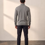 Men's Grey Slim Fit Cotton Blend Turtleneck Jumper, back view, full length.