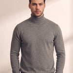Men's Grey Slim Fit Cotton Blend Turtleneck Jumper, close-up of the upper body.