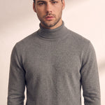 Men's Grey Slim Fit Cotton Blend Turtleneck Jumper, close-up of the upper body.
