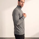 Men's Grey Slim Fit Cotton Blend Turtleneck Jumper, side view, full length.