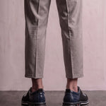 Men's Navy Smart Lace-Up Shoes with Checked Panel, back view of the heels, worn.